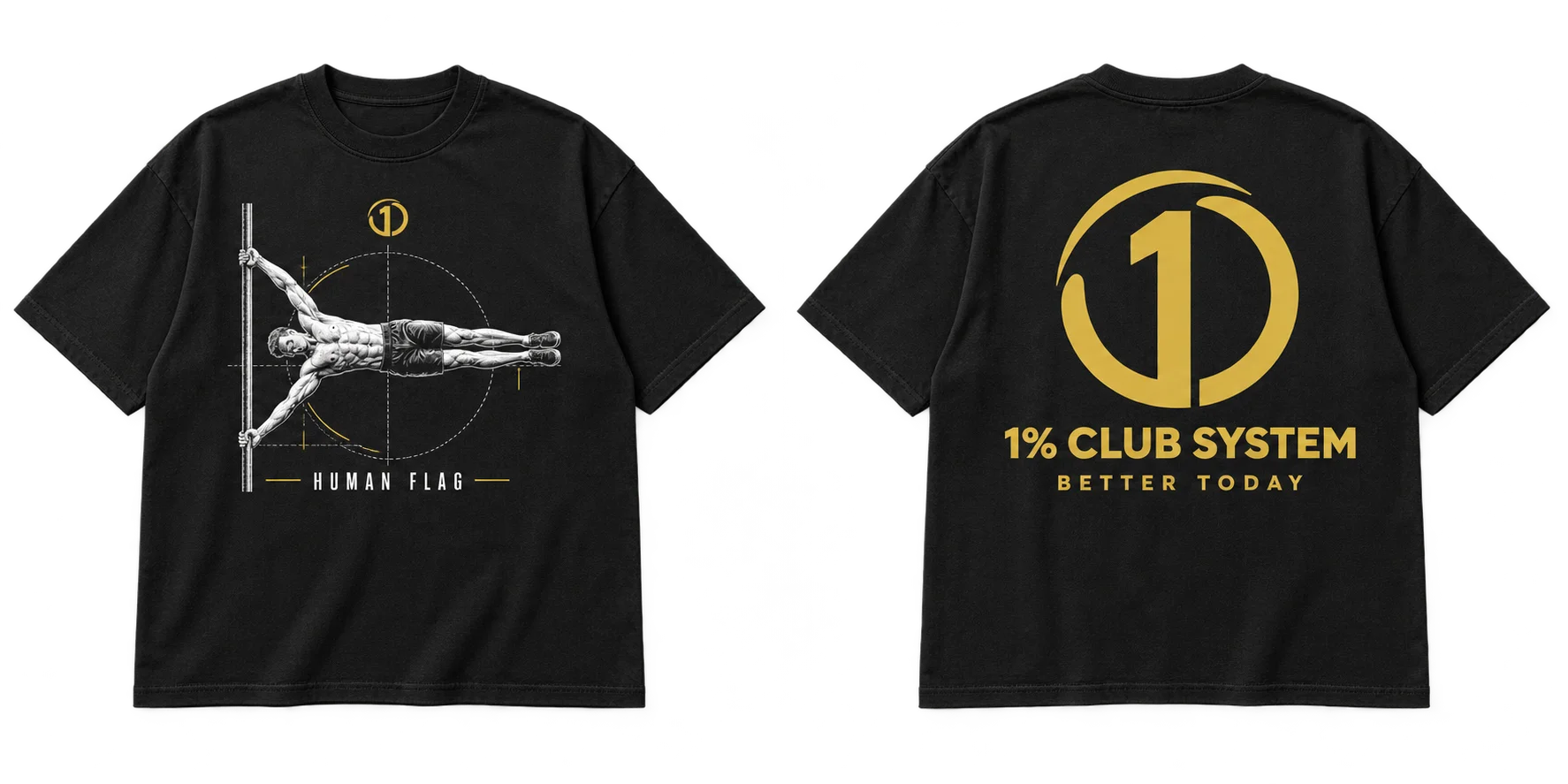 Human Flag tee, front skill artwork; concept mockup
